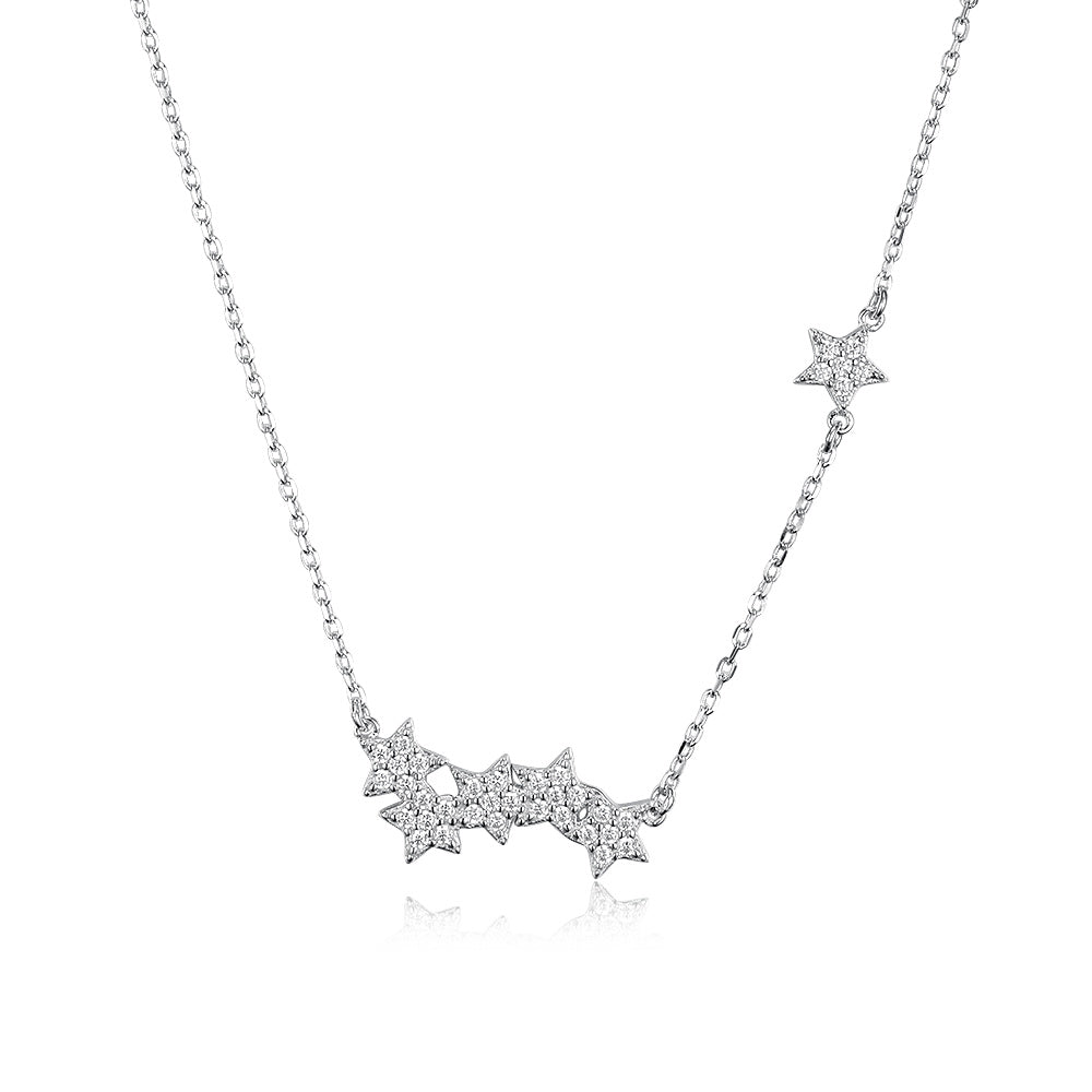 Celestial Grace - Collar fino con estrellas y destellos celestiales plateados