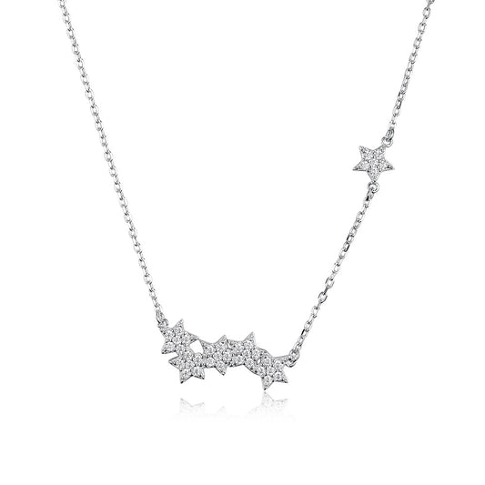 Celestial Grace - Collar fino con estrellas y destellos celestiales plateados